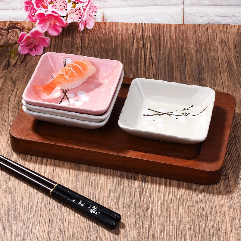 LMRLCS Ceramic Japanese Sauce Dish Set of 4 Creative Seasoning Sauce Dish Square Soy Sauce Dish Sushi Dish Bone Sauce Dish Suitable for BBQ Side Dishes Soy Sauce Microwave and Dishwasher Safe - Image 4